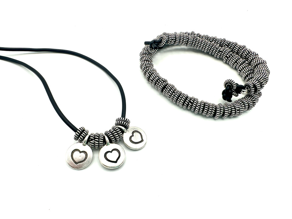 Rubber Tubing Necklace and Memory Wire Bracelet Set 