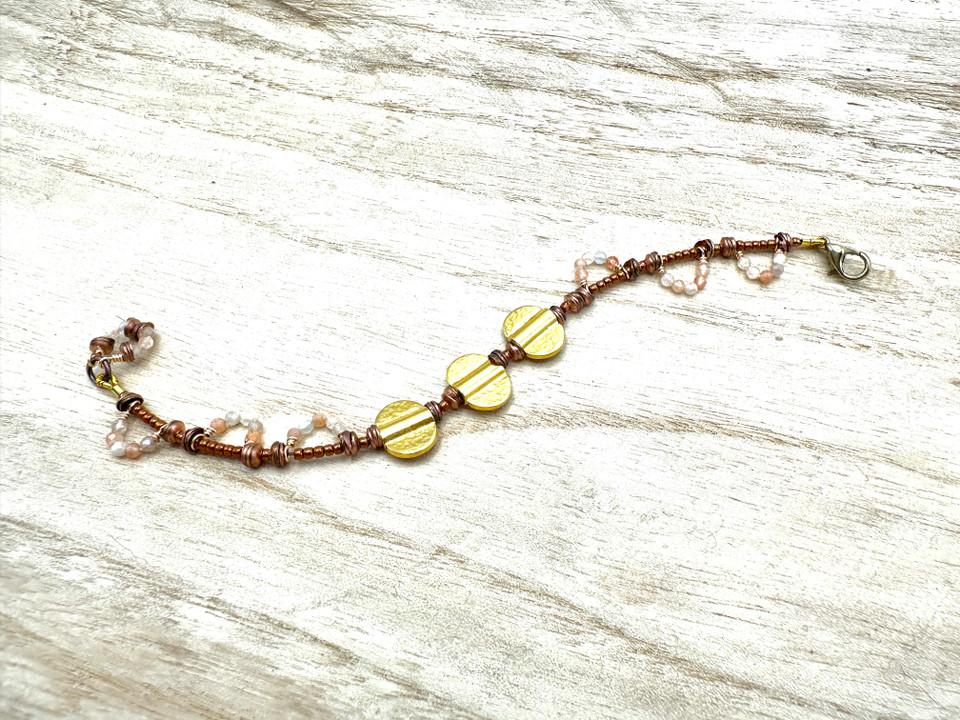 Mixed Metal Beaded Scallop Bracelet