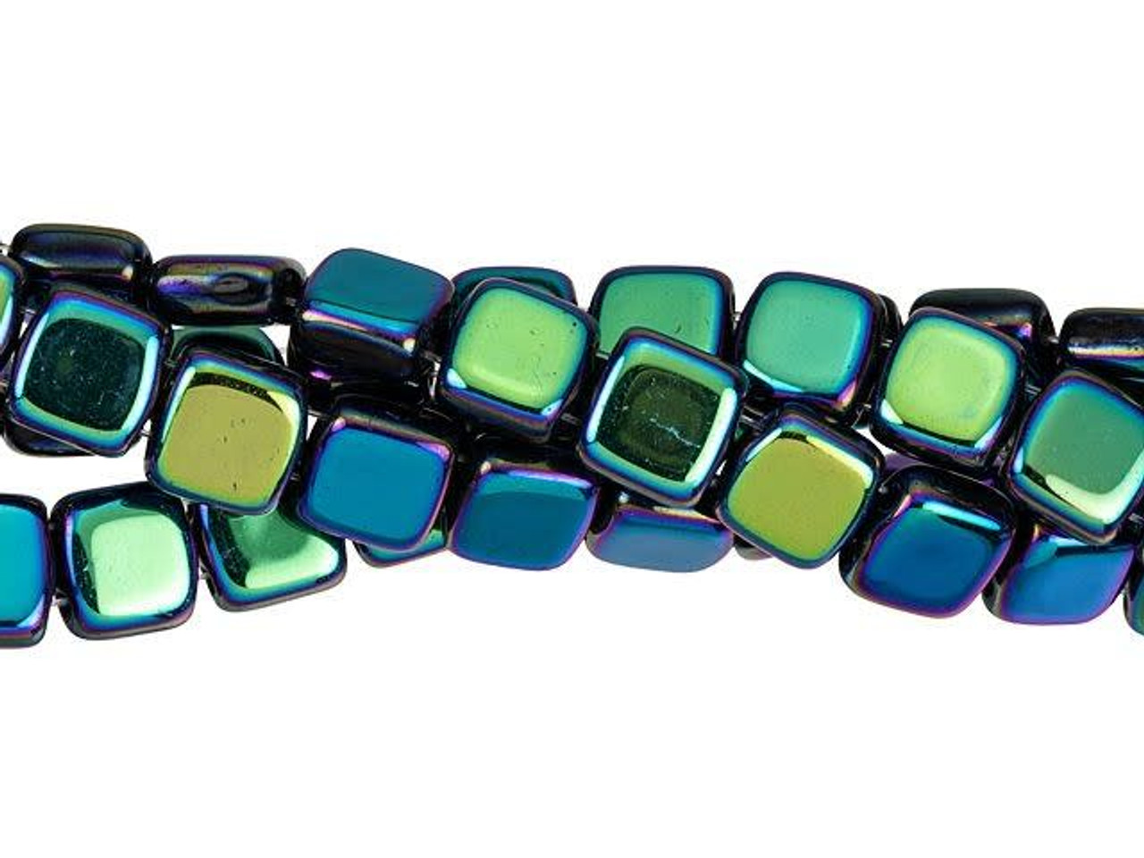 CzechMates Glass, 2-Hole Square Tile Beads 6mm, Metallic Light Green Suede  (1 Strand) — Beadaholique