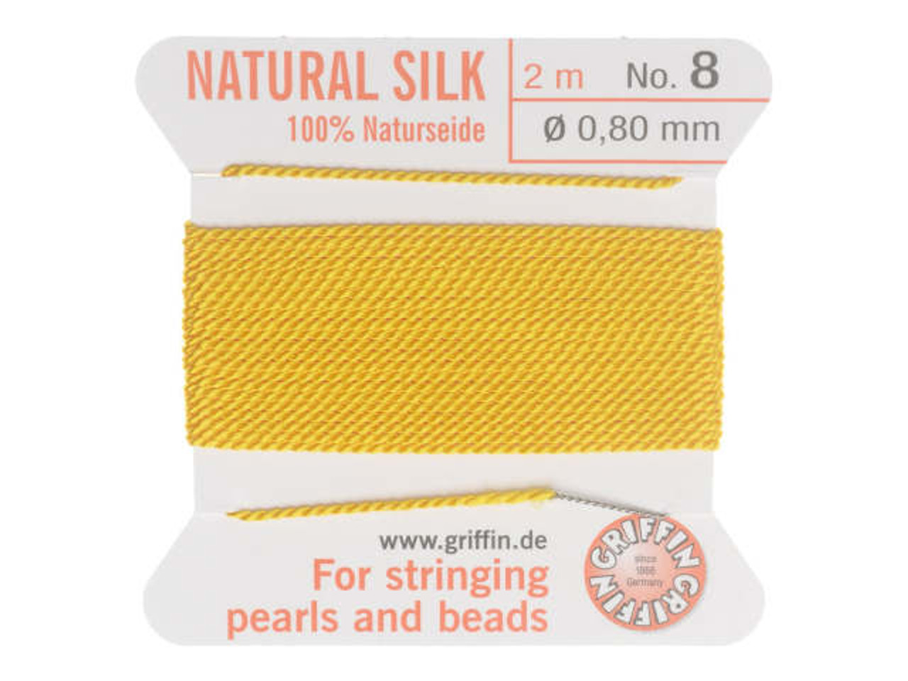 Griffin Silk Beading Cord & Needle, Size 8 (0.8mm), 2 Meters