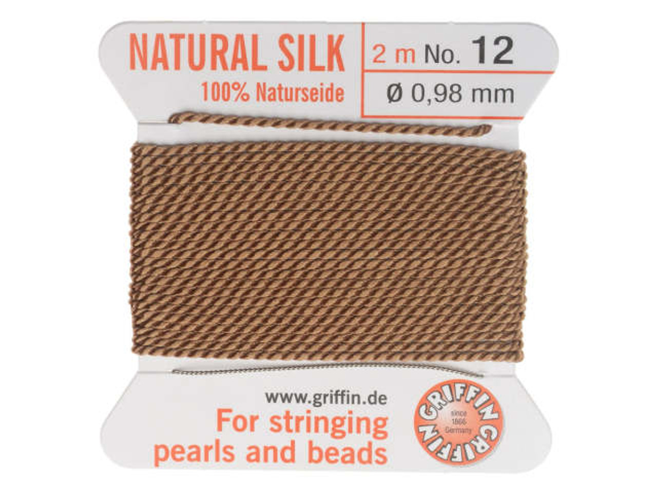 Griffin Silk Beading Cord & Needle, Size 12 (0.98mm), 2 Meters