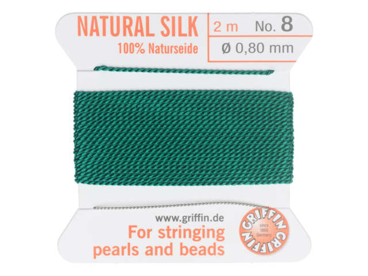 Griffin Silk Beading Cord & Needle, Size 8 (0.8mm), 2 Meters, Green - Rings  & Things