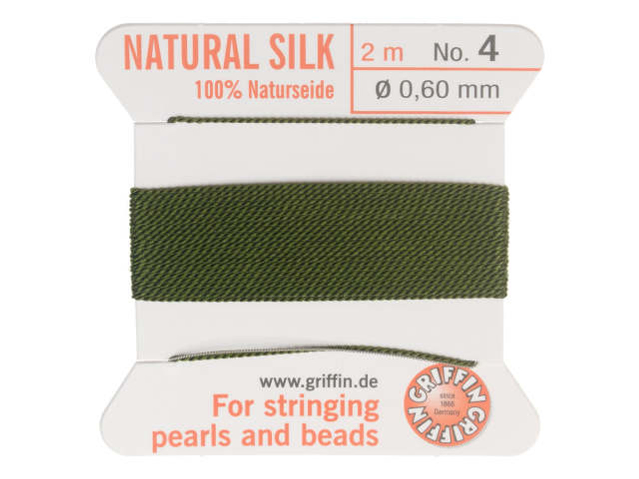 Griffin Silk Beading Cord & Needle, Size 4 (0.6mm), 2 Meters