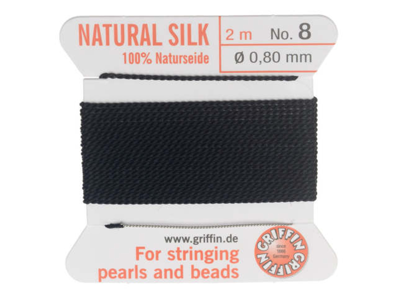 Griffin Silk Beading Cord & Needle, Size 8 (0.8mm), 2 Meters, Black - Rings  & Things