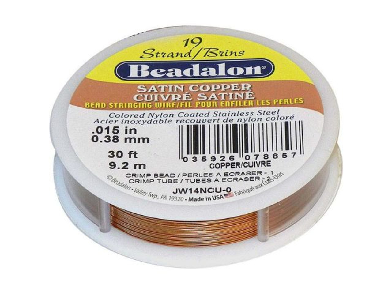 Beadalon Beading Wire, 19 Strand, 0.015, 30' Spool - Copper Satin (30 foot)