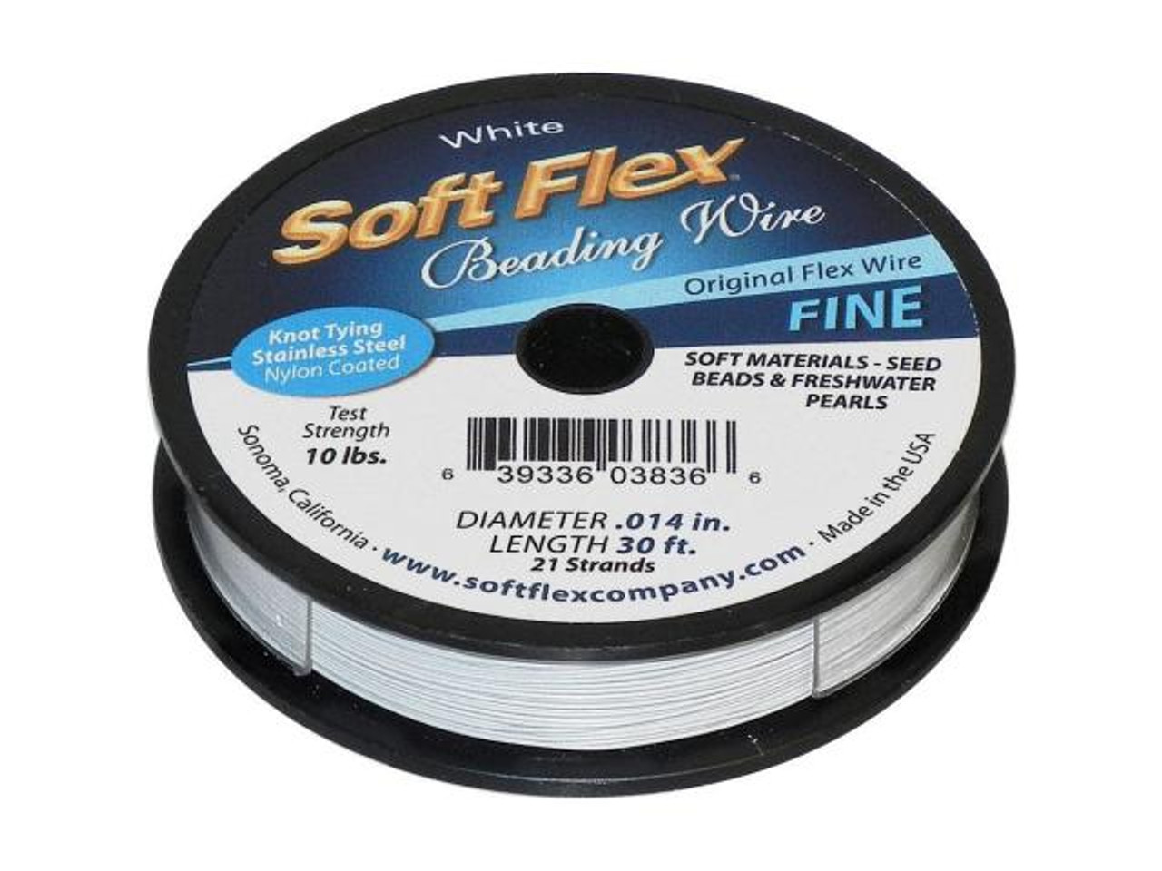 Soft Flex Stainless Steel Beading Wire, 0.014, 21 strand, 30' - White (30  foot)