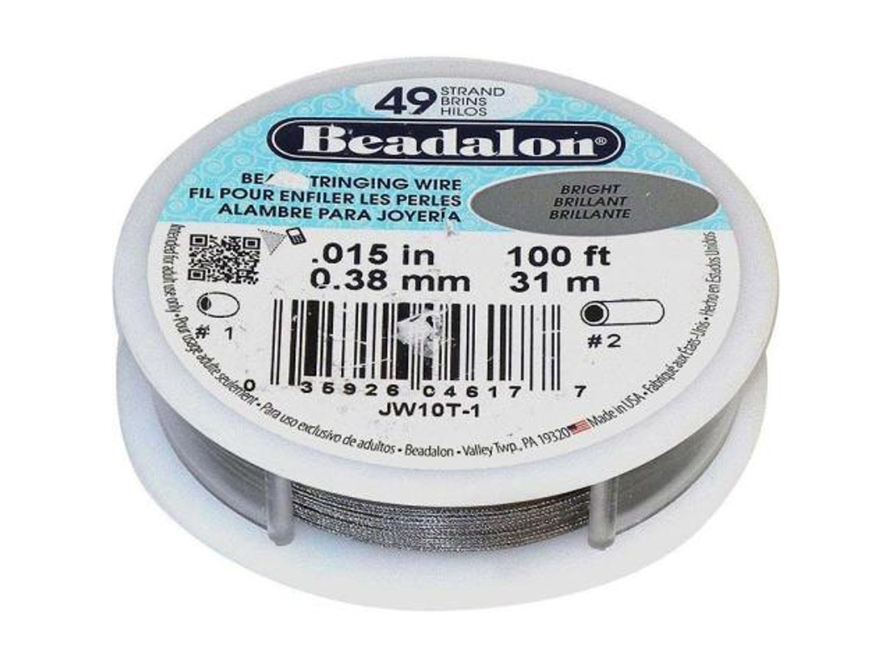 Beadalon Beading Wire, 49 Strand, 0.015, 100' Spool - Bright Steel (100  foot)