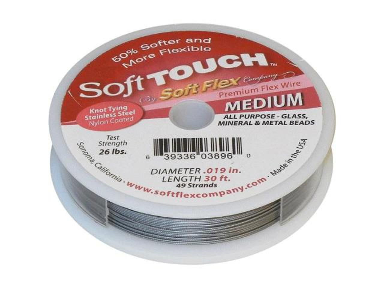 61-983-49-87 Soft Touch Stainless Steel Beading Wire, 0.019, 49 strand,  30' - Steel - Rings & Things