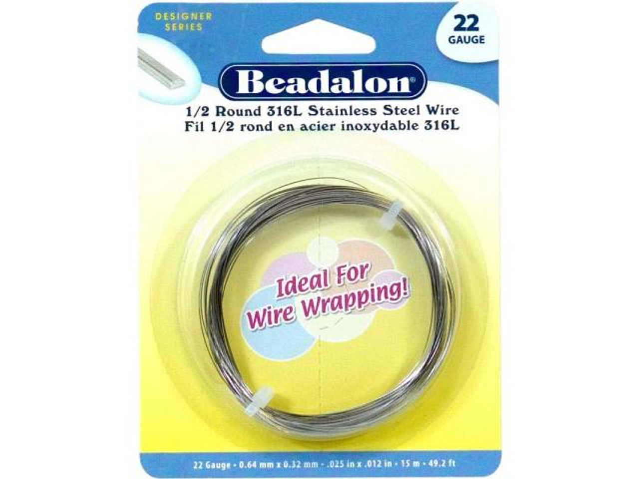 47-920-22 Beadalon Stainless Steel Wire, 22ga, Half Round, 49.2' - Rings &  Things