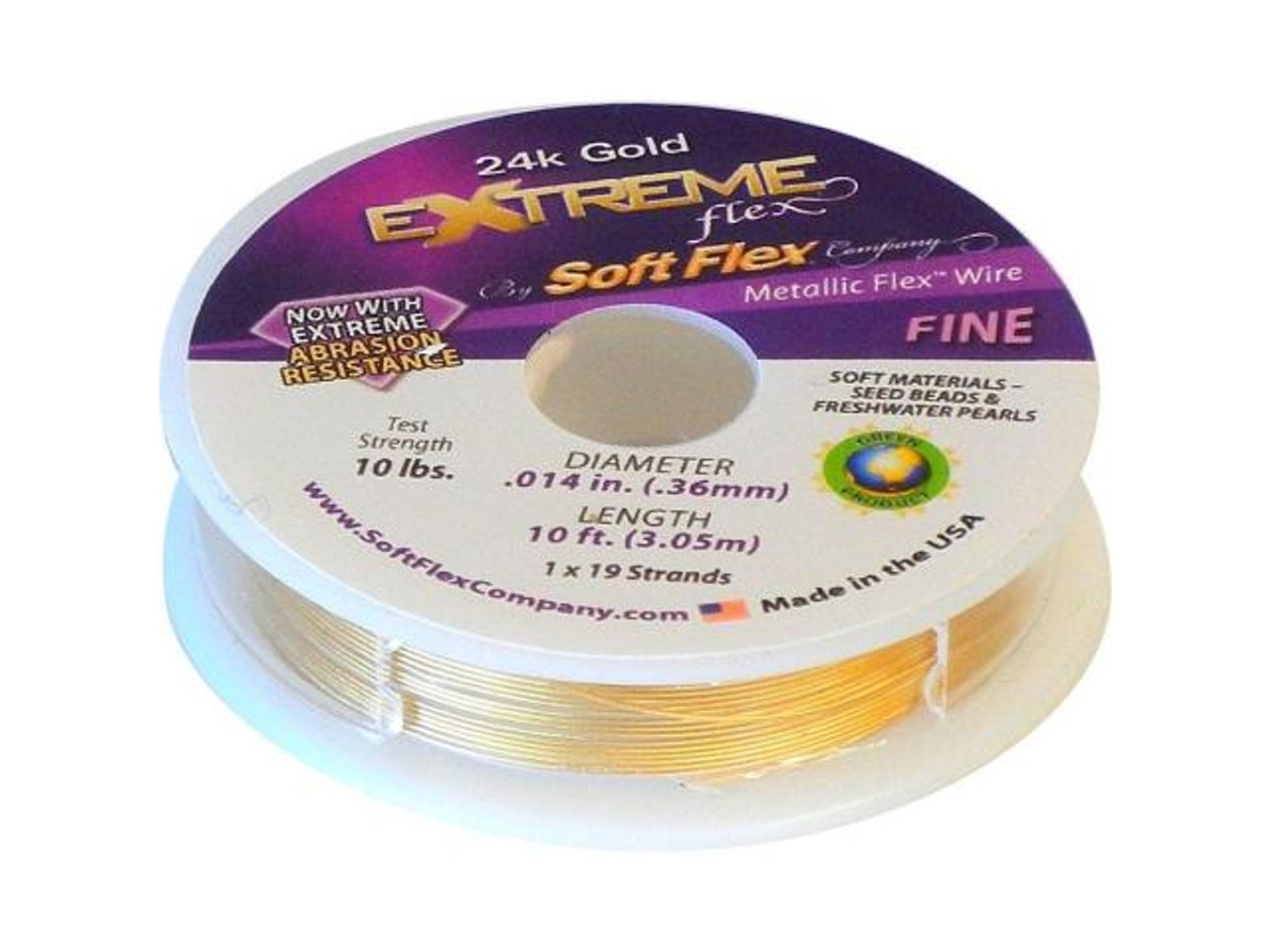Extreme Flex - 19 Strands - 24 K Gold- Beading Wire - Soft Flex - .019 in  .Medium- 30 Feet.