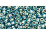 TOHO Glass Seed Bead, Size 8, 3mm, Gold-Lined Rainbow Aqua (Tube)
