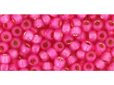 TOHO Glass Seed Bead, Size 8, 3mm, PermaFinish - Silver-Lined Milky Electric Pink (Tube)