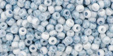 TOHO Glass Seed Bead, Size 11, 2.1mm, Marbled Opaque White/Blue (tube)