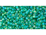 TOHO Glass Seed Bead, Size 11, 2.1mm, Transparent-Rainbow Dk Peridot (Tube)
