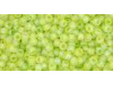 TOHO Glass Seed Bead, Size 11, 2.1mm, Transparent-Rainbow Frosted Lime Green (Tube)