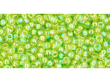 TOHO Glass Seed Bead, Size 11, 2.1mm, Transparent-Rainbow Lime Green (Tube)