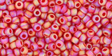 TOHO Glass Seed Bead, Size 11, 2.1mm, Transparent-Rainbow Frosted Siam Ruby (tube)