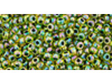 TOHO Glass Seed Bead, Size 11, 2.1mm, Inside-Color Rainbow Jonquil/Forest Green-Lined (Tube)