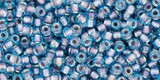 TOHO Glass Seed Bead, Size 11, 2.1mm, Inside-Color Aqua/Lavender-Lined (tube)