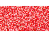 TOHO Glass Seed Bead, Size 11, 2.1mm, Inside-Color Crystal/Tomato-Lined (Tube)