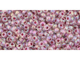 TOHO Glass Seed Bead, Size 11, 2.1mm, Inside-Color Rainbow Crystal/Strawberry-Lined (Tube)