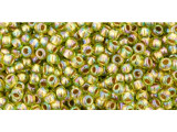 TOHO Glass Seed Bead, Size 11, 2.1mm, Gold-Lined Rainbow Peridot (Tube)