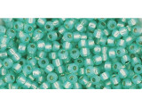 TOHO Glass Seed Bead, Size 11, 2.1mm, PermaFinish - Silver-Lined Milky Peridot (Tube)