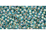 TOHO Glass Seed Bead, Size 11, 2.1mm, Gold-Lined Rainbow Aqua (Tube)