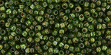 TOHO Glass Seed Bead, Size 11, 2.1mm, HYBRID Transparent Frosted Peridot - Picasso (tube)