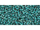 TOHO Glass Seed Bead, Size 15, 1.5mm, Inside-Color Crystal/Prairie Green-Lined (Tube)