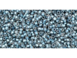 TOHO Glass Seed Bead, Size 15, 1.5mm, Inside-Color Crystal/Metallic Blue-Lined (Tube)