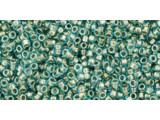 TOHO Glass Seed Bead, Size 15, 1.5mm, Inside-Color Aqua/Gold-Lined (Tube)