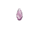 This teardrop-shaped pendant is crafted with multiple diamond-shaped facets for brilliant sparkle. With its top-drilled stringing hole, this piece is great for dangling from designs. Dangle this pendant from necklaces and earrings for sophisticated style. This crystal features a beautiful shade of purple between Amethyst and Light Amethyst, for a perfectly soft and majestic hue. It's great for floral and spring-inspired designs.