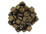 CzechMates Glass 2-Hole Square Tile Beads 6mm 'Jet Bronze Picasso'