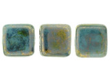 CzechMates Glass 2-Hole Square Tile Beads 6mm 'Bronze Picasso / Turquoise'