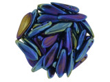For a magical display in designs, try the CzechMates glass 16 x 5mm blue Iris two-hole dagger beads. These beads feature a dagger shape with two stringing holes at the top of the bead. They can dangle from designs or stand out in seed bead embroidery. The two stringing holes even allow you to add them to multi-strand looks. You will have even more design possibilities when you use these beads in your projects. They feature shining purple, blue and green colors. 