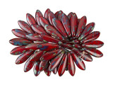 A dramatic color display fills the CzechMates glass 16 x 5mm opaque red Picasso two-hole dagger beads. These beads feature a dagger shape with two stringing holes at the top of the bead. They can dangle from designs or stand out in seed bead embroidery. The two stringing holes even allow you to add them to multi-strand looks. You will have even more design possibilities when you use these beads in your projects. They feature rich red color with mottled gray and blue. 