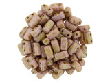 CzechMates Glass 2-Hole Brick Beads 6x3mm - Opaque Rose Luster / Gold Topaz
