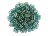 CzechMates Glass 3x6mm Atlantis Blue Iris Luster 2-Hole Brick Bead (50pc Strand)