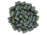 CzechMates Glass 3 x 6mm Turquoise Copper Picasso 2-Hole Brick Bead Strand