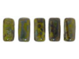 CzechMates Glass 2-Hole Rectangle Brick Beads 6x3mm - Opaque Olive Picasso