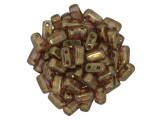 CzechMates Glass 3 x 6mm Luster Rose/Gold Topaz 2-Hole Brick Bead Strand