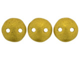 Discover beautiful style with the CzechMates glass 6mm matte metallic Aztec gold two-hole lentil beads. Available by the strand, these beads feature a puffed disc shape with two stringing holes. It's a great option for bead weaving, stringing and embroidery. These pressed Czech glass beads are softly rounded, so they won't cut your thread. They are sure to add stability, definition and shape to designs. These beads display a rich golden shine like that of lost treasure. 