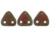 Add an earthy vibe to your designs with the CzechMates glass 6mm opaque red Picasso two-hole triangle beads. These small Czech glass beads are triangular in shape and feature two stringing holes on one side. The stringing holes will allow you to add these beads to multi-strand designs or innovative seed bead embroidery designs. You'll love the dimension these beads bring to designs. These beads feature a dark red color with a mottled brown Picasso finish. 