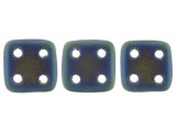 CzechMates Glass, QuadraTile 4-Hole Square Beads 6mm, Matte Blue Iris