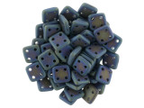 CzechMates Glass, QuadraTile 4-Hole Square Beads 6mm, Matte Blue Iris