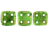 CzechMates Glass 6mm 4-Hole Gold Marbled Green Emerald QuadraTile Bead 2.5-Inch Tube