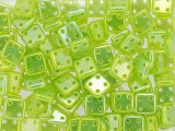 CzechMates Glass 6mm 4-Hole Luster Iris Milky Dark Peridot QuadraTile Bead 2.5-Inch Tube