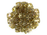 CzechMates Glass, QuadraTile 4-Hole Square Beads 6mm, Transparent Gold / Smokey Topaz Luster