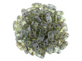 CzechMates Glass, 2-Hole Bar Beads 6x2mm, Transparent Green Luster